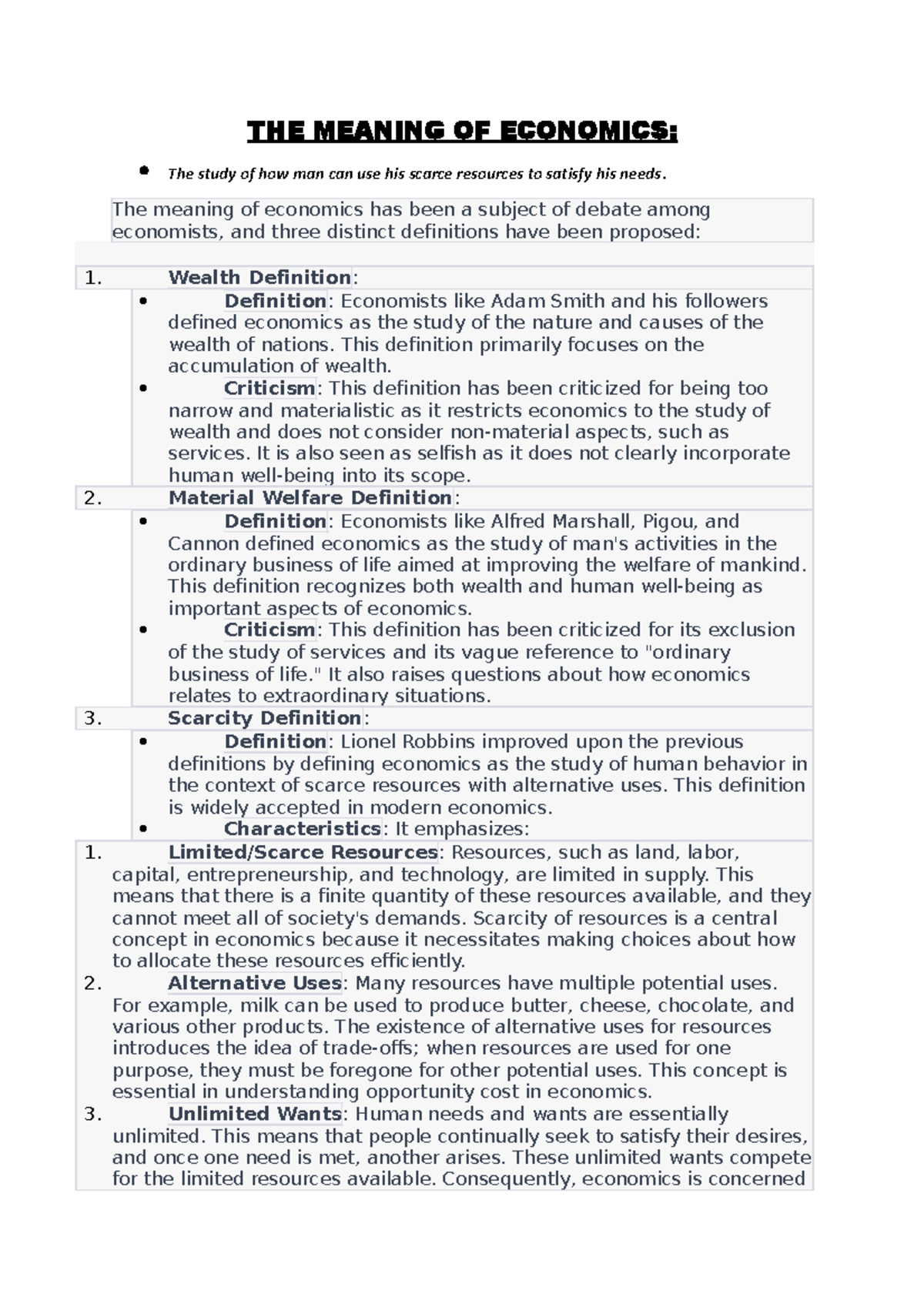 EET 1. 100 THE MEANING OF ECONOMICS The study of how man can use his
