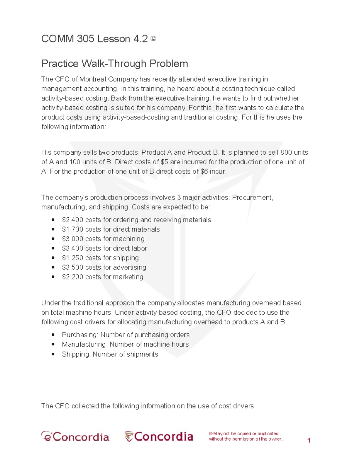 Lesson 4.2 Practice Walk Through Problem - © May not be copied or ...