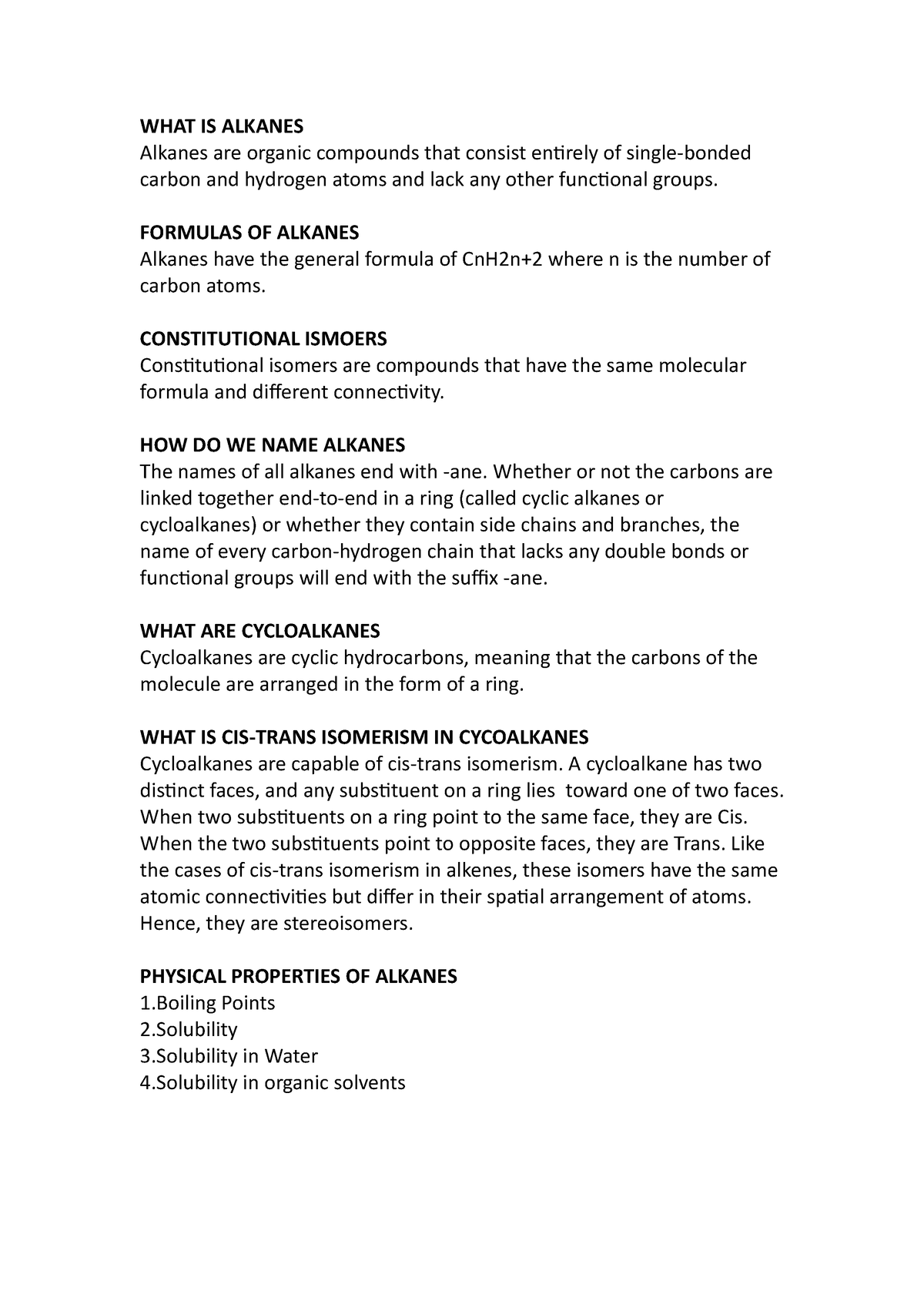 Chemistry Notes - WHAT IS ALKANES Alkanes are organic compounds that ...