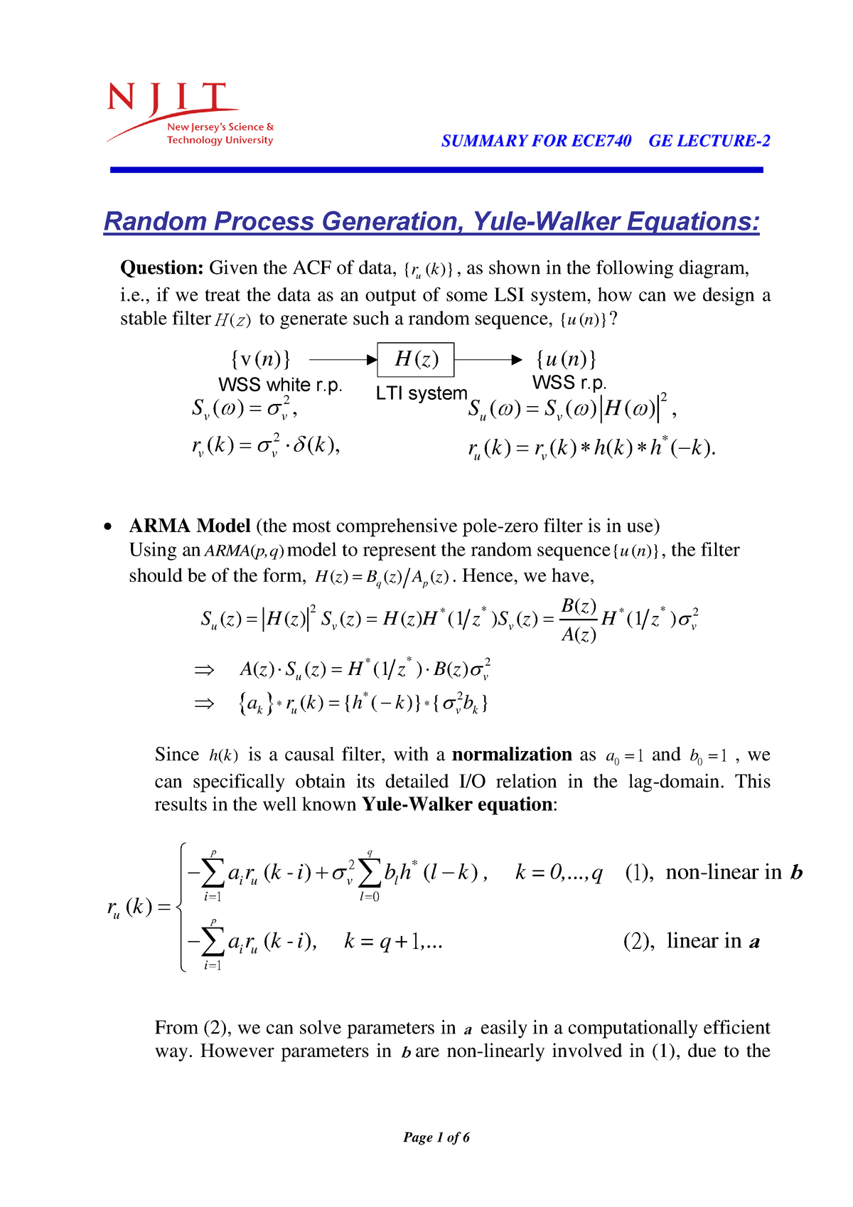 Lecture 2 Time Series Analysis Y W Eqs Studocu