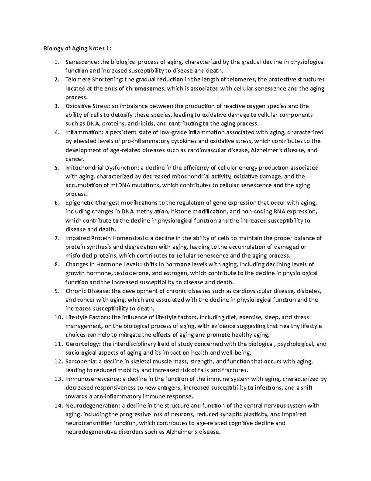 Bio For Aging 1 - Biology of Aging Notes 1: Senescence: the biological ...