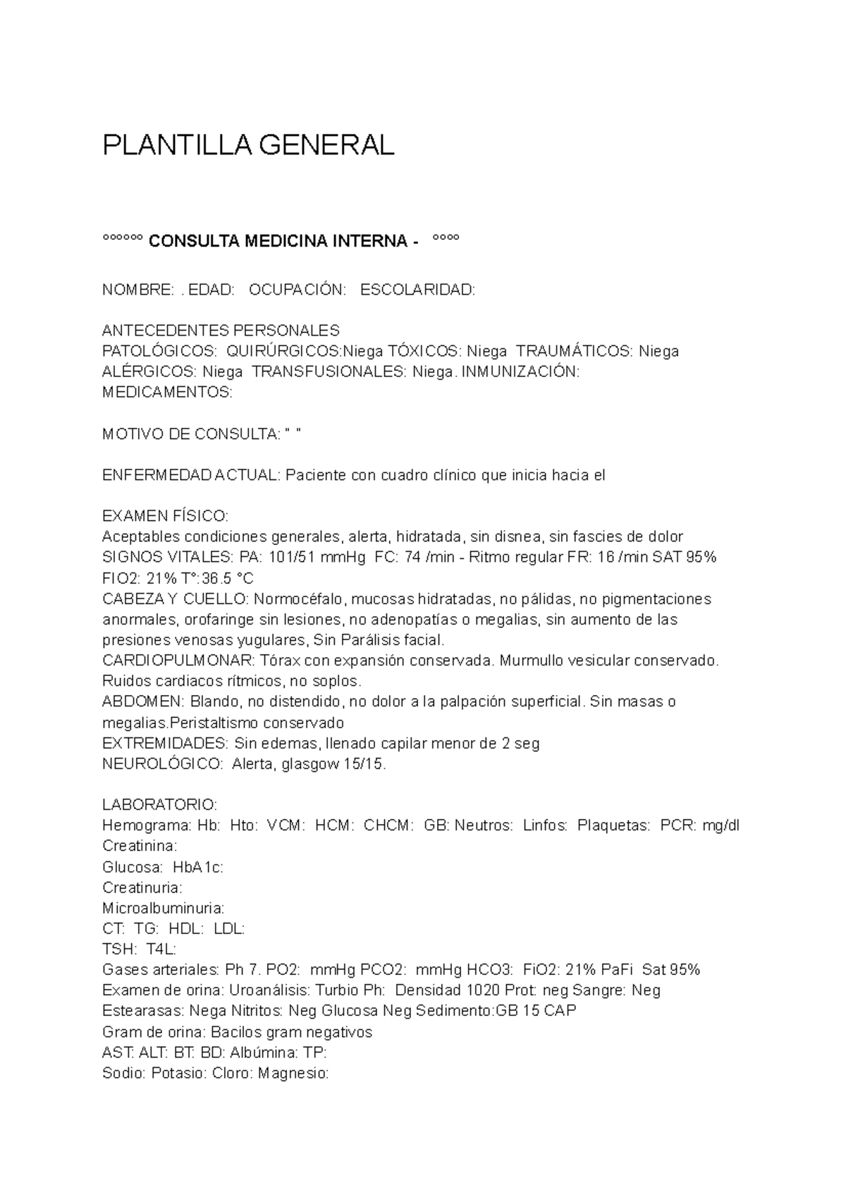 Plantilla PARA Medicina Interna - PLANTILLA GENERAL °°°°°° CONSULTA ...