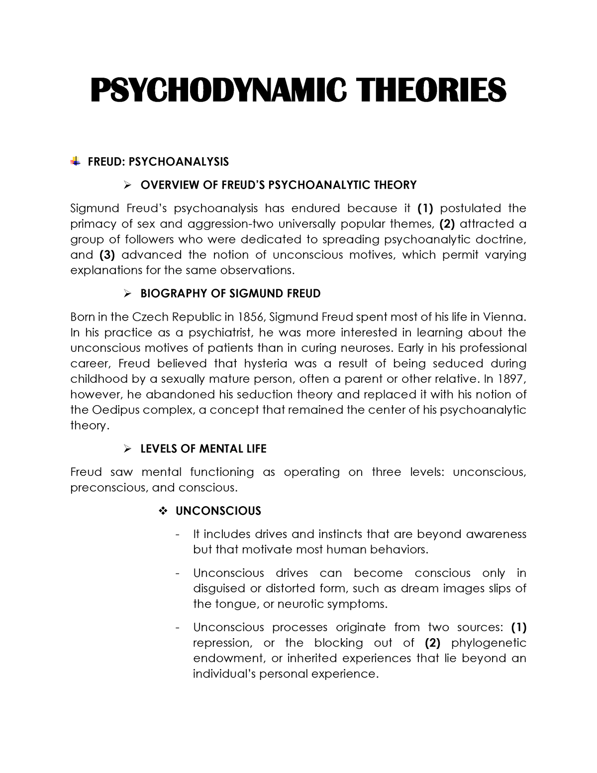 Psychodynamic Theories - PSYCHODYNAMIC THEORIES FREUD: PSYCHOANALYSIS ...