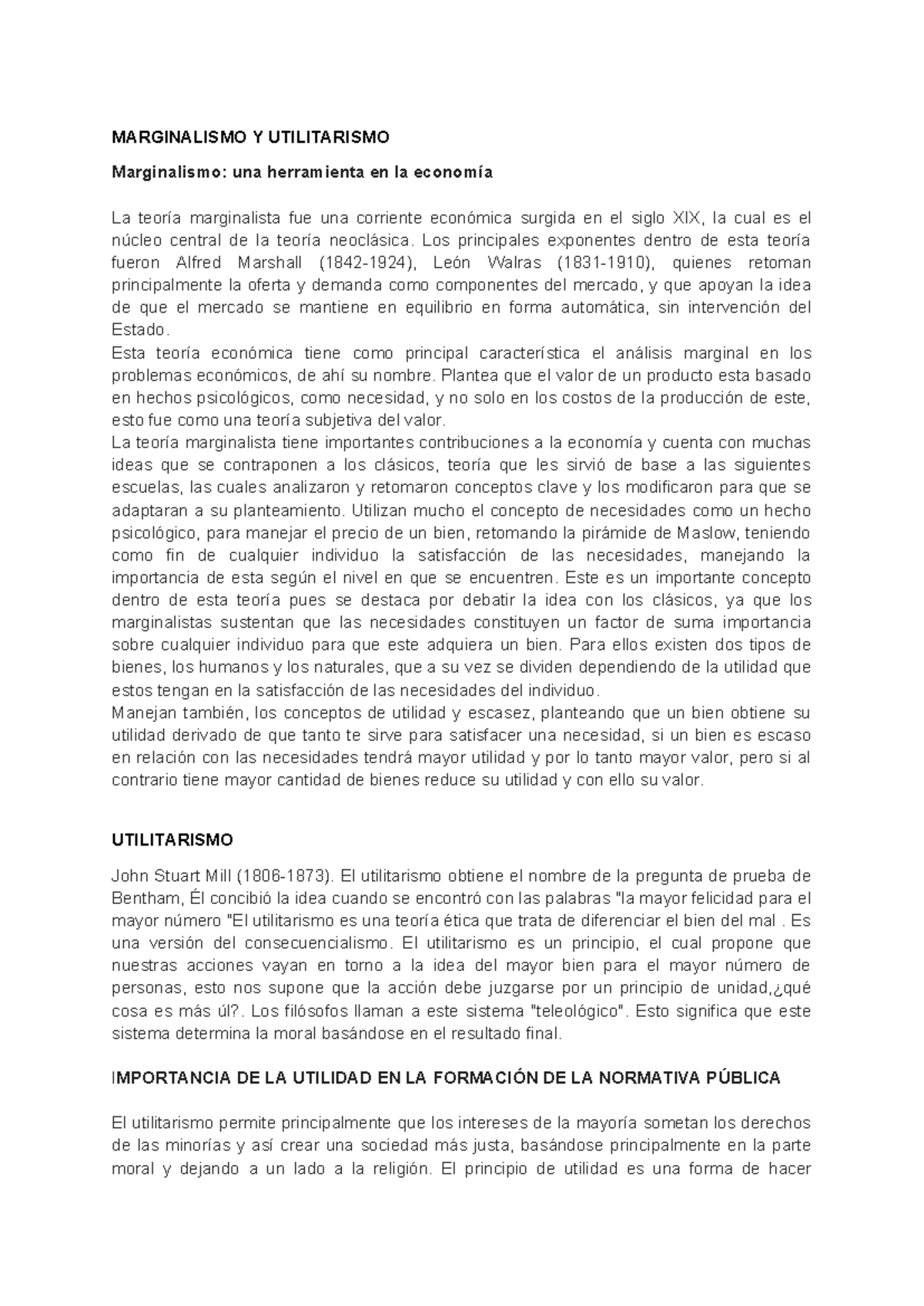 Utilitarismo Y Marginalismo - MARGINALISMO Y UTILITARISMO Marginalismo ...