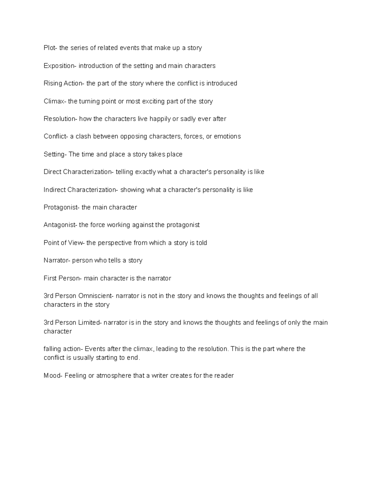 Elements of Literature Plot the series of related events that make