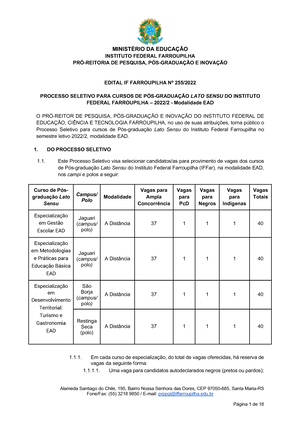 2-Edital Prolif 2022 IFTM - SECRETARIA DE EDUCAÇÃO PROFISSIONAL E  TECNOLÓGICA INSTITUTO FEDERAL DE - Studocu