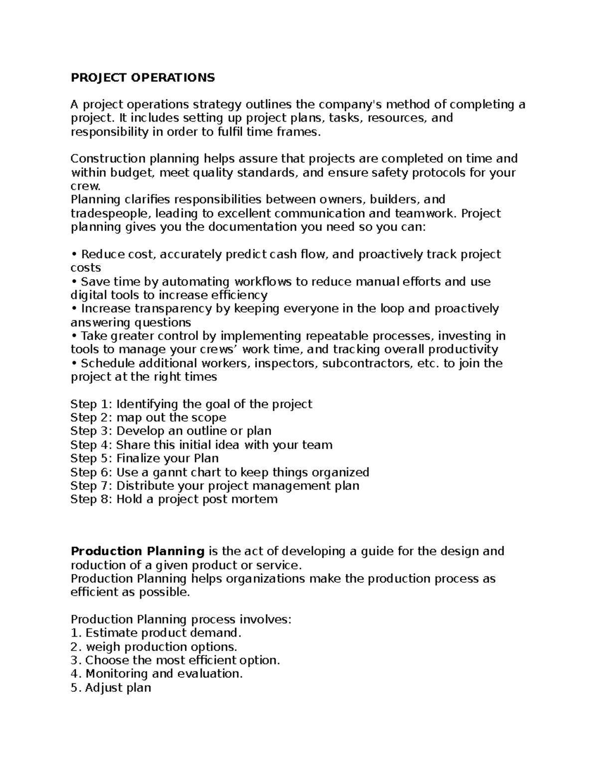 Report - construction management - PROJECT OPERATIONS A project ...