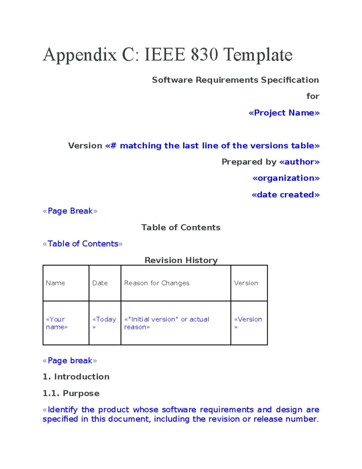 SRS IEEE 830 Template - Appendix C: IEEE 830 Template Software ...