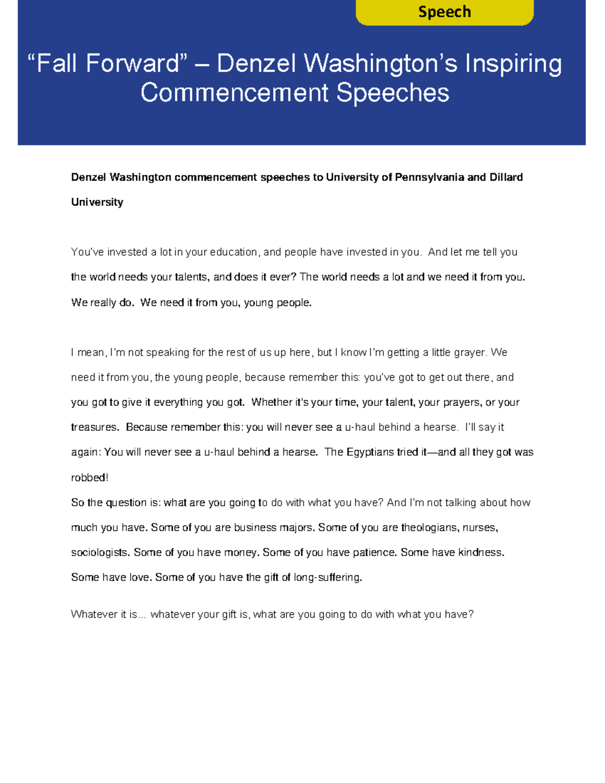 Inspiring Speeches: Fall Commencement Address - n4fyiqr