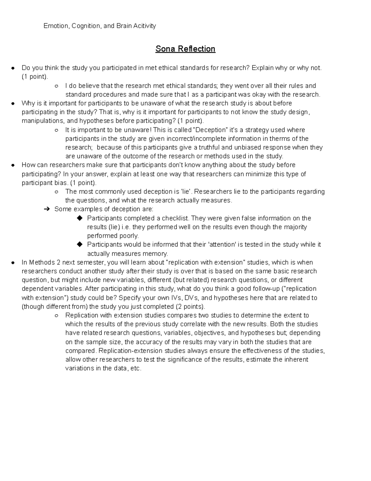 Sona Reflection Participant in the Research for Emotion, Cognition