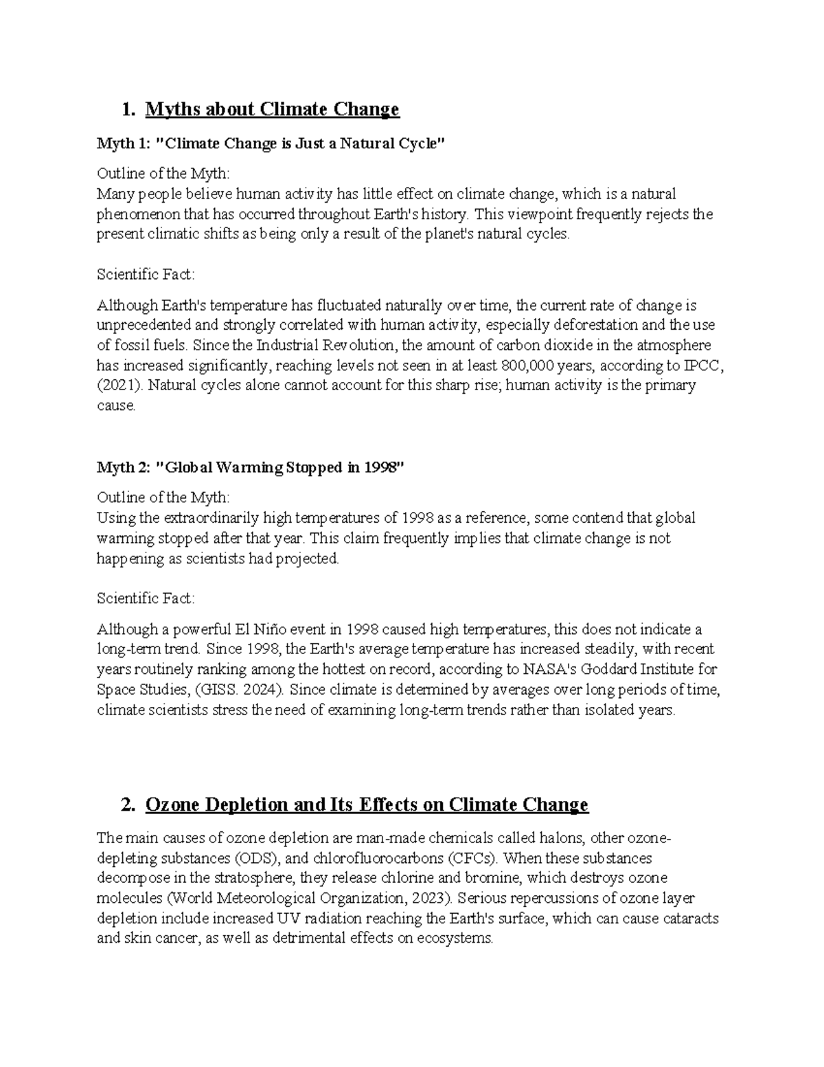ENVS 1301 Learning Journal Unit 6 - 1. Myths about Climate Change Myth ...