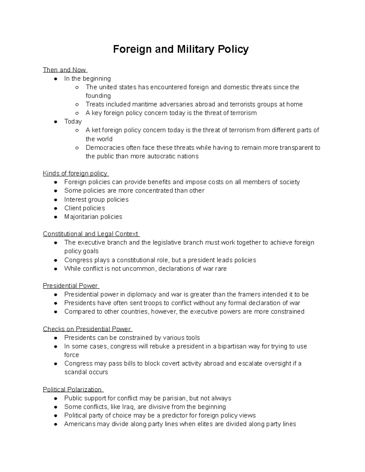 Chapter 19 AP Foreign and Military Policy Then and Now In the