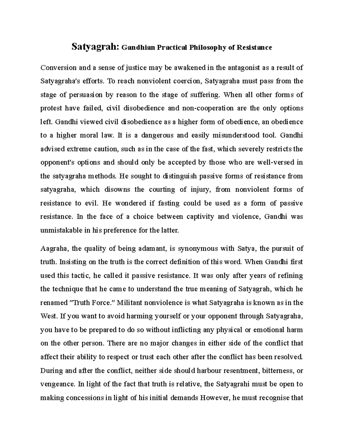 Satyagrah Gandhian Practical Philosophy of Resistance - Satyagrah ...