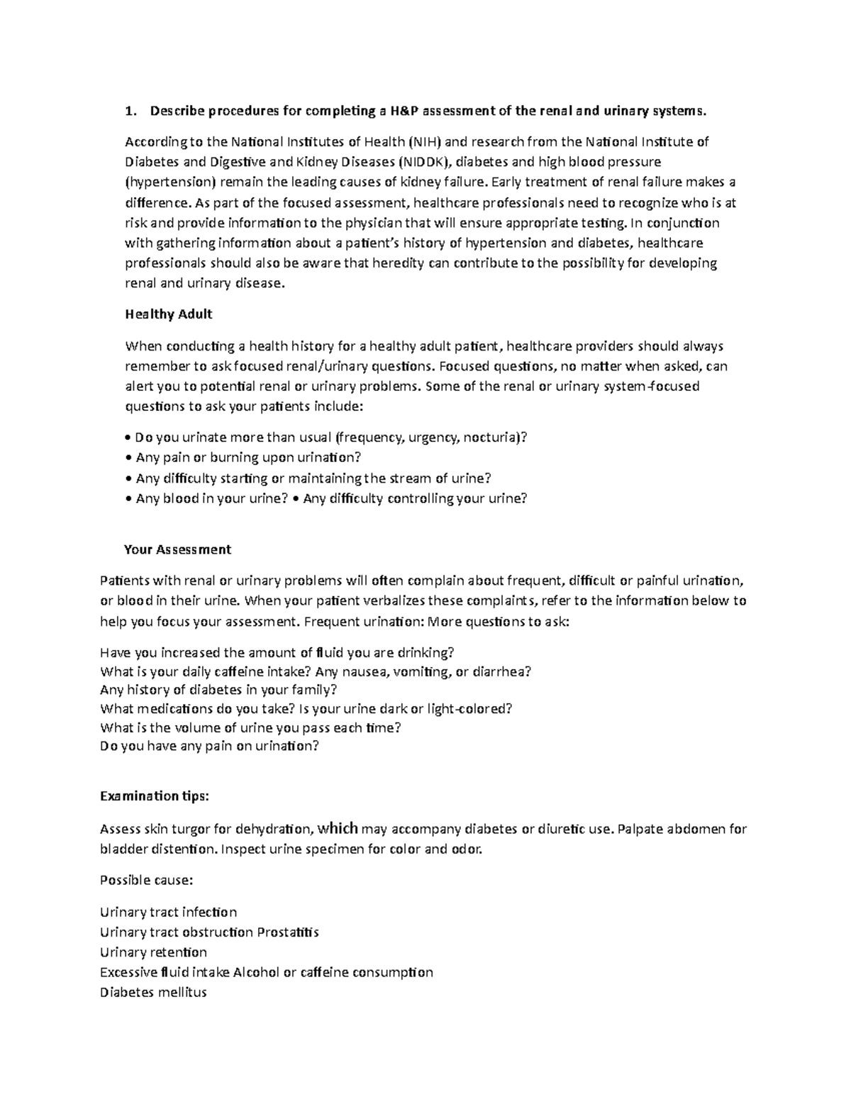 Haile Renal and Urinary Final Study Guide - Describe procedures for ...