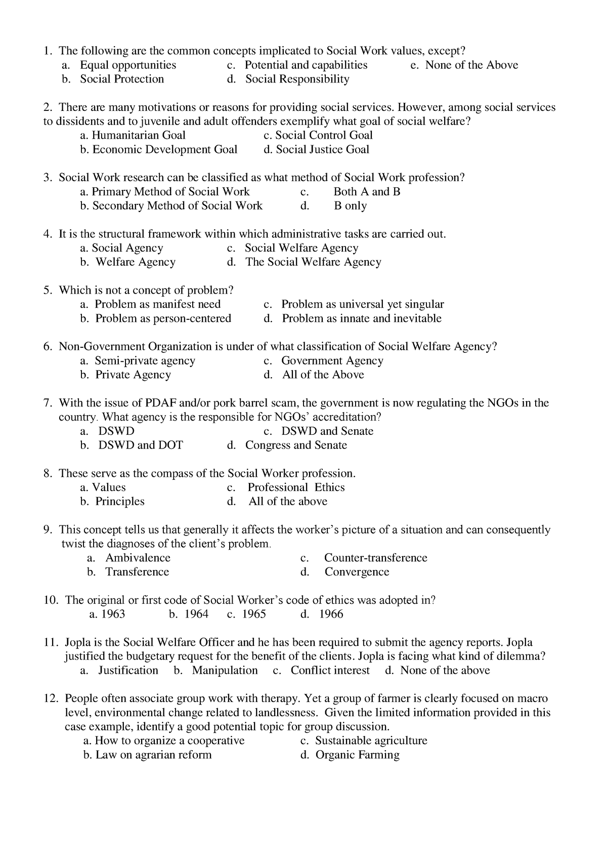 Social Work Methods And Practices Questionnaire The Following Are The   Thumb 1200 1697 