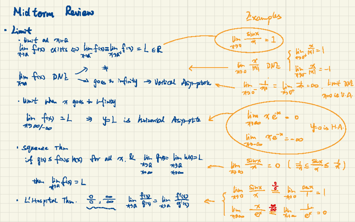 Calculus BC S1 Midterm - Midterm Review Examples . Limit . limit at x ...