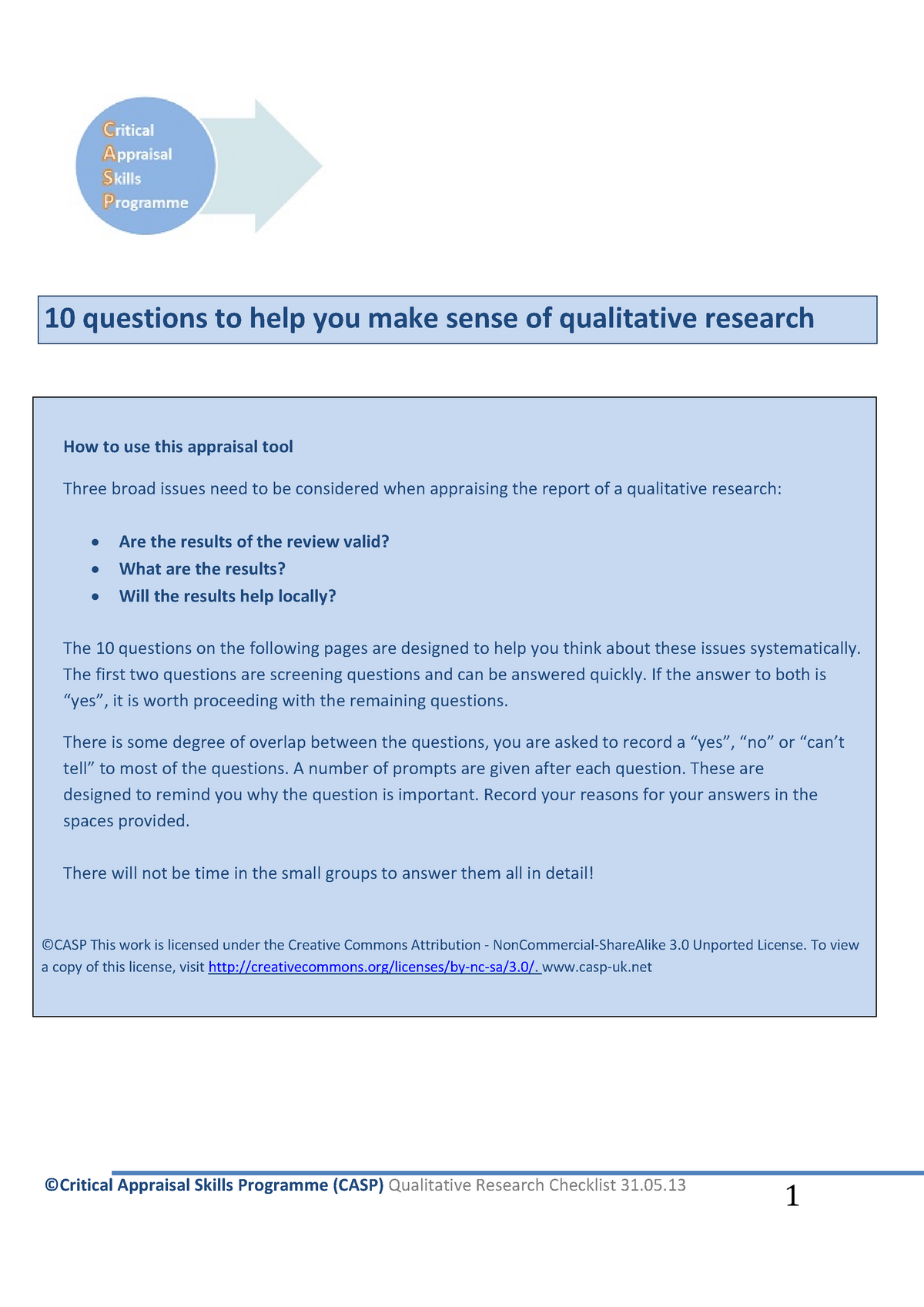 critical appraisal skills programme qualitative research checklist