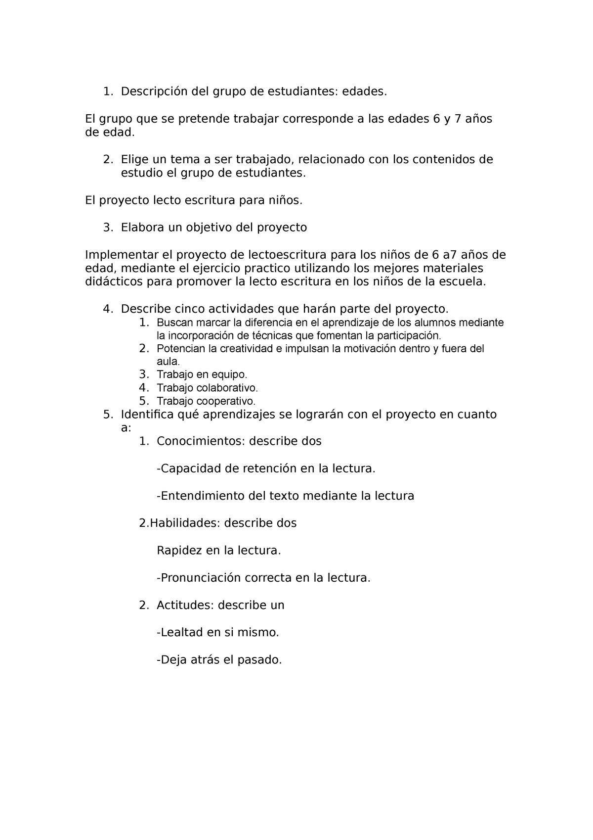 Proyecto lectoescritura para niños - Descripción del grupo de ...