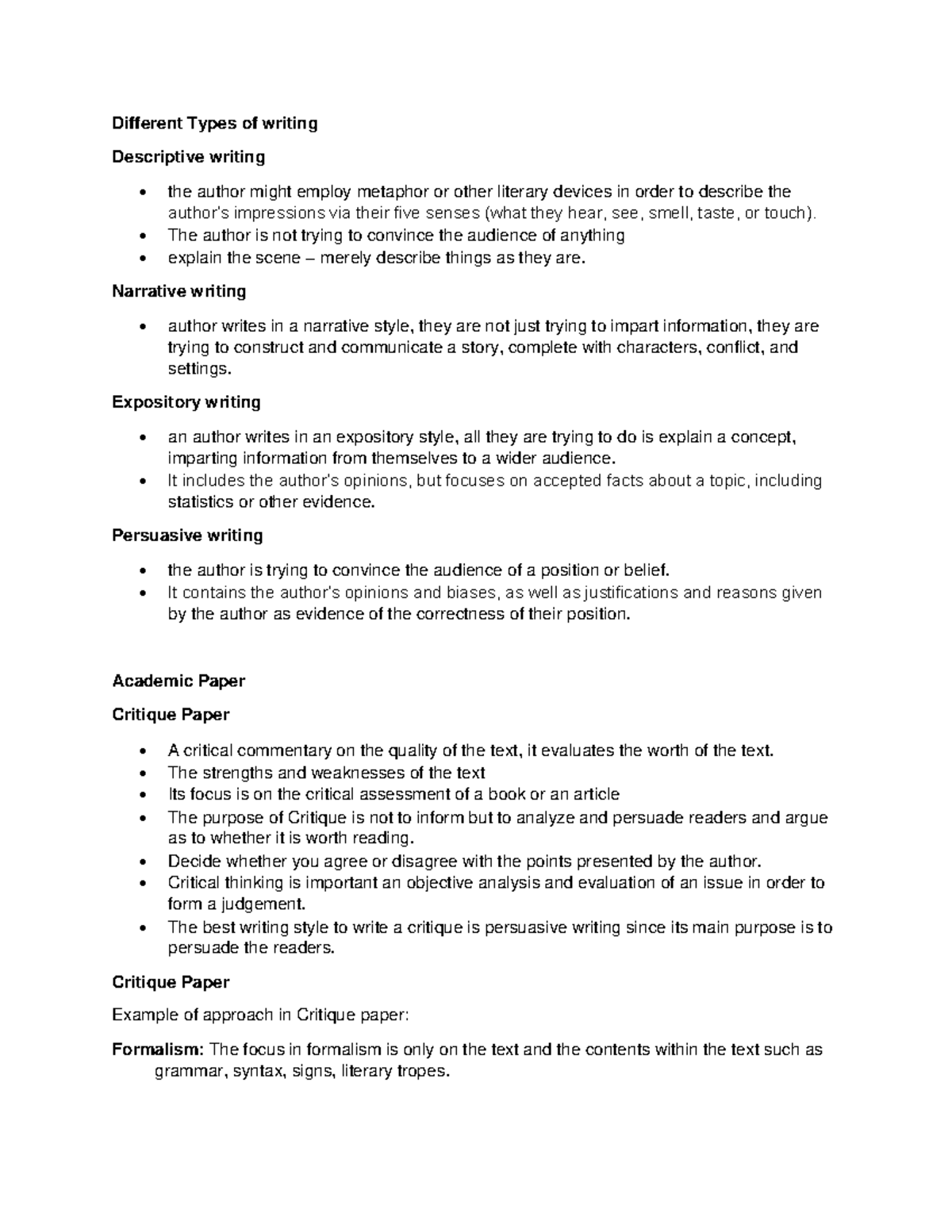 Reviewer EAPP - Different Types of writing Descriptive writing - the ...