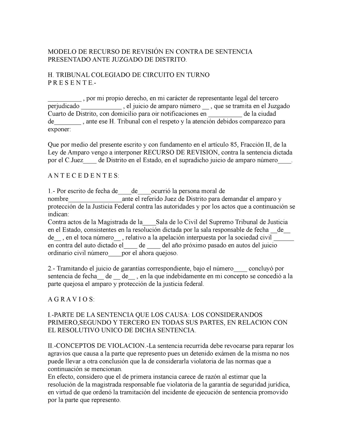 Modelo De Recurso De Revisión En Contra De Sentencia Prese Modelo De Recurso De RevisiÓn En 4283