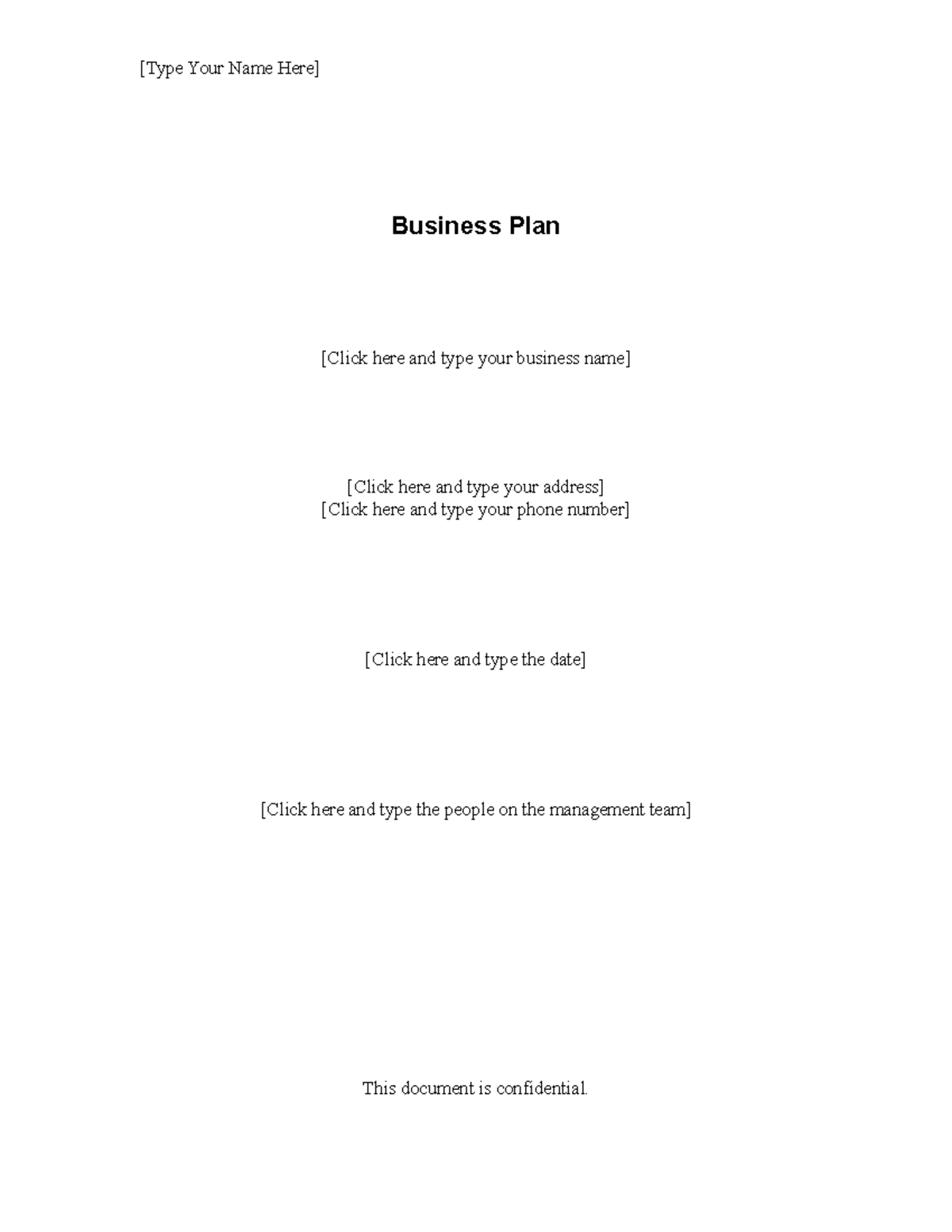 Business Plan Template Type Your Name Here Business Plan Click