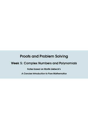 Week7 - Proofs and problem solving 2021/2022 textbook notes. Based on ...