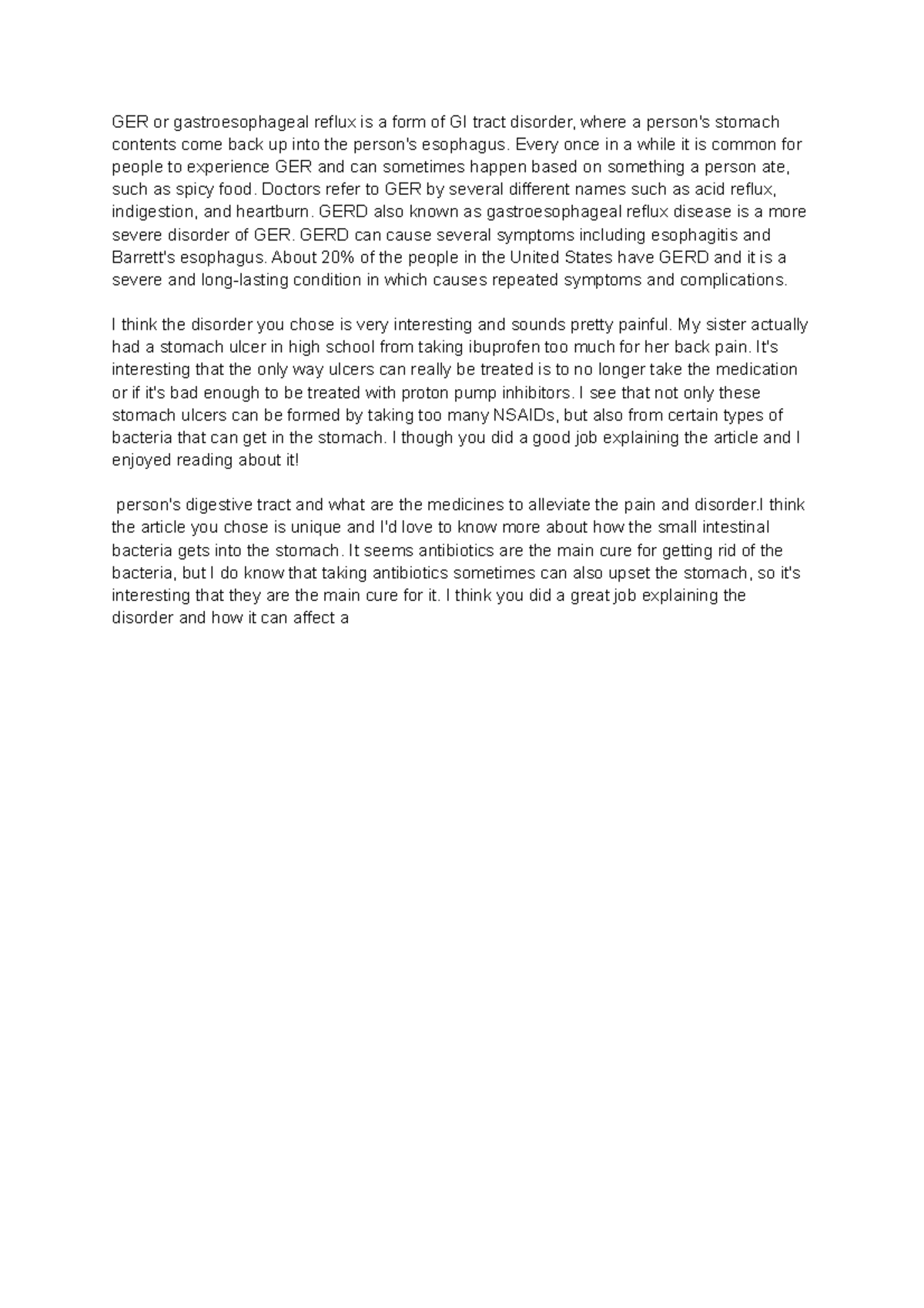 Nutrition Discussion Board #2 - GER or gastroesophageal reflux is a ...