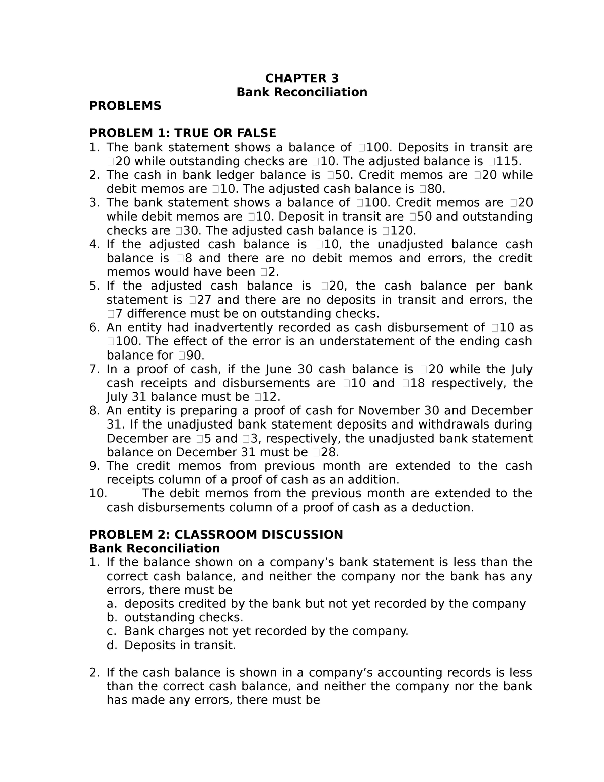 Chapter 3 - Practice Materials - CHAPTER 3 Bank Reconciliation PROBLEMS ...