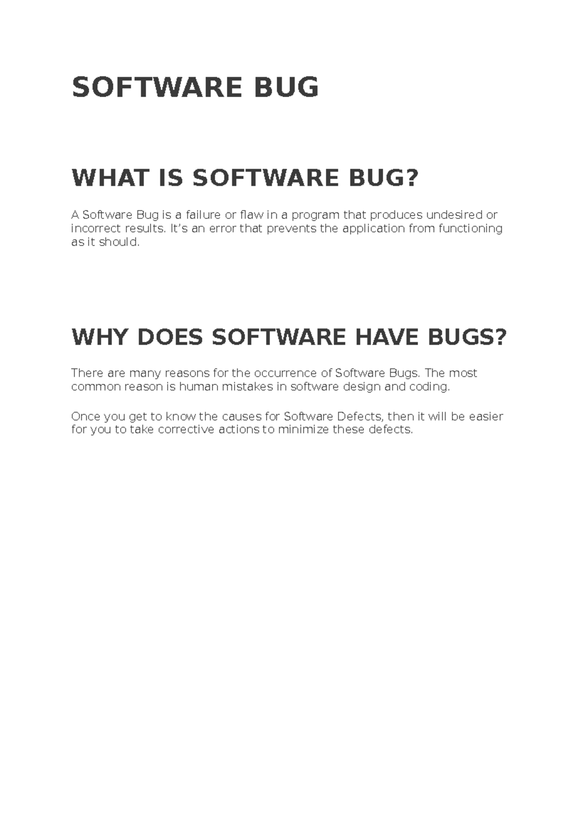 Software ___BUG - SOFTWARE BUG WHAT IS SOFTWARE BUG? A Software Bug Is ...