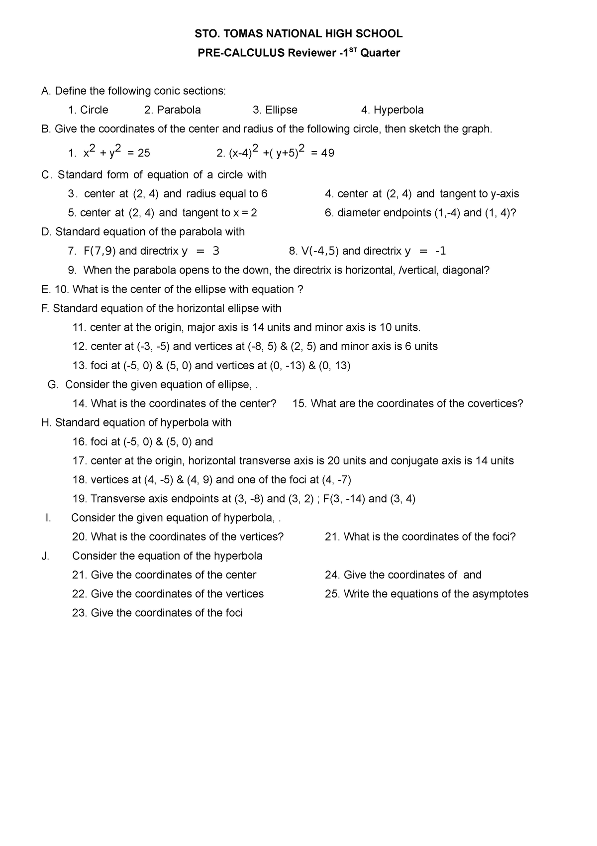 Pre Cal 1st Q Reviewer - this is for you take care - STO. TOMAS ...