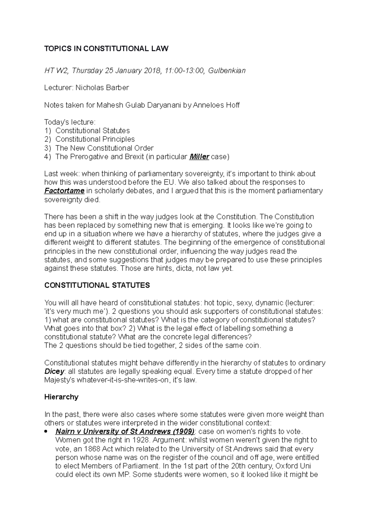 W2 Constitutional Law Constitutional Statutes TOPICS IN