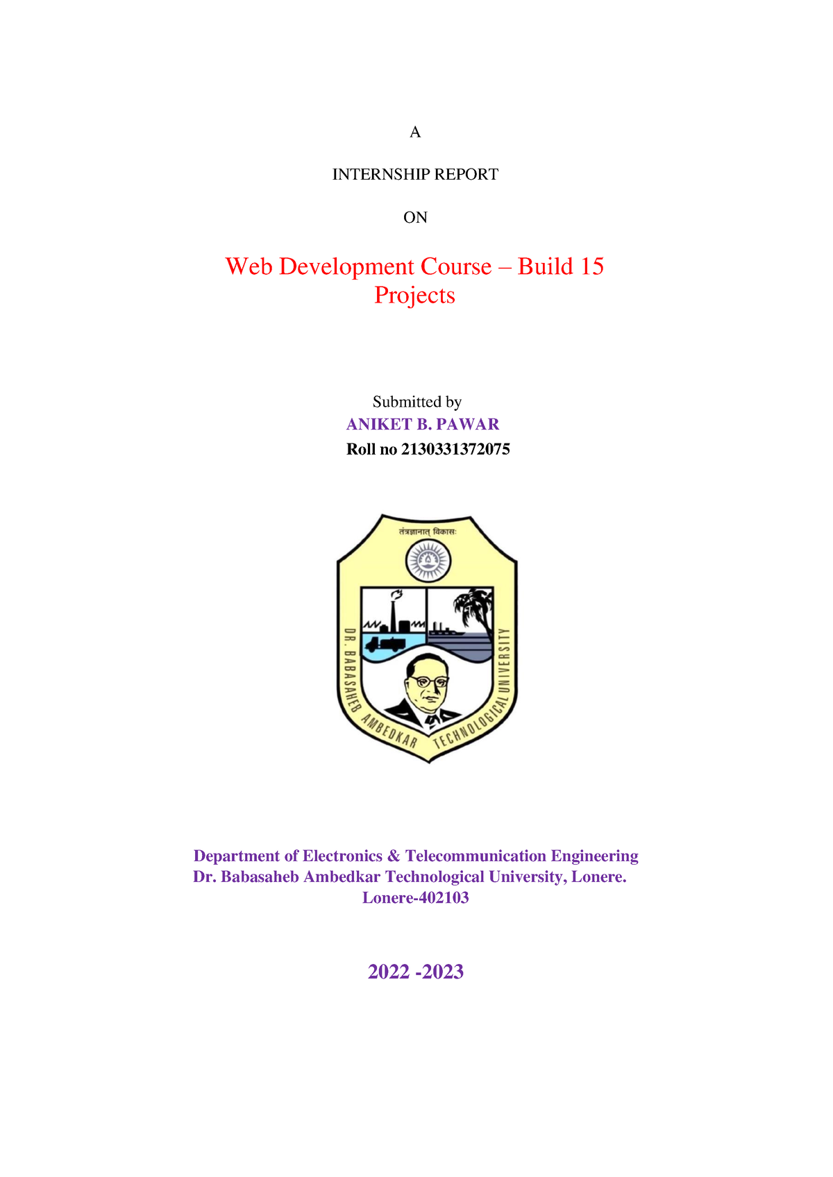 Internship Report ON WEB Develpomenrt - A INTERNSHIP REPORT ON Web ...