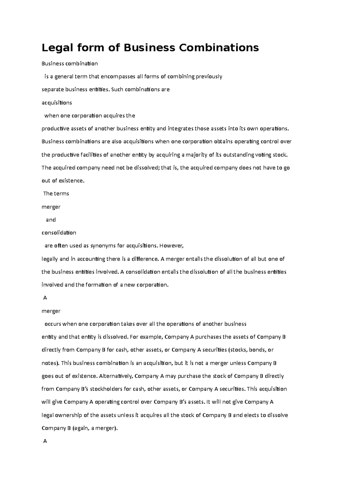 Accounting theory ch 1 part1 Legal form of Business Combinations