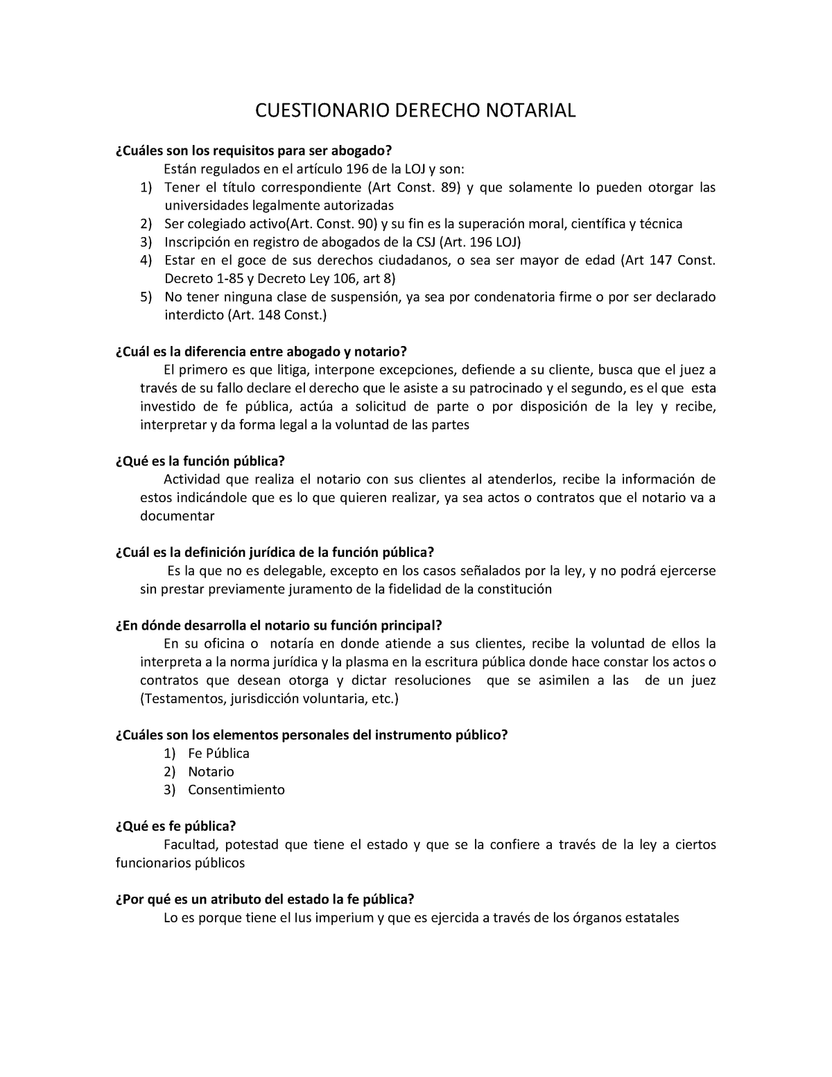 Cuestionario Derecho Notarial Tarde Cuestionario Derecho Notarial ¿cuáles Son Los Requisitos 4077