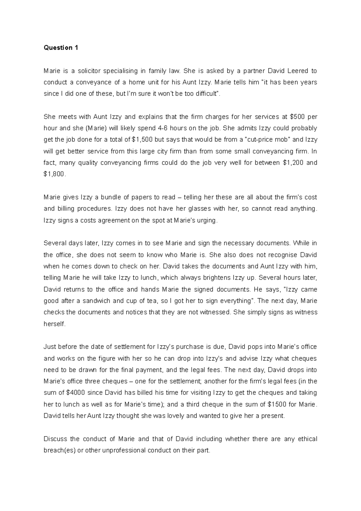 Legal Ethics Exam Practice Questions Question 1 Marie is a solicitor