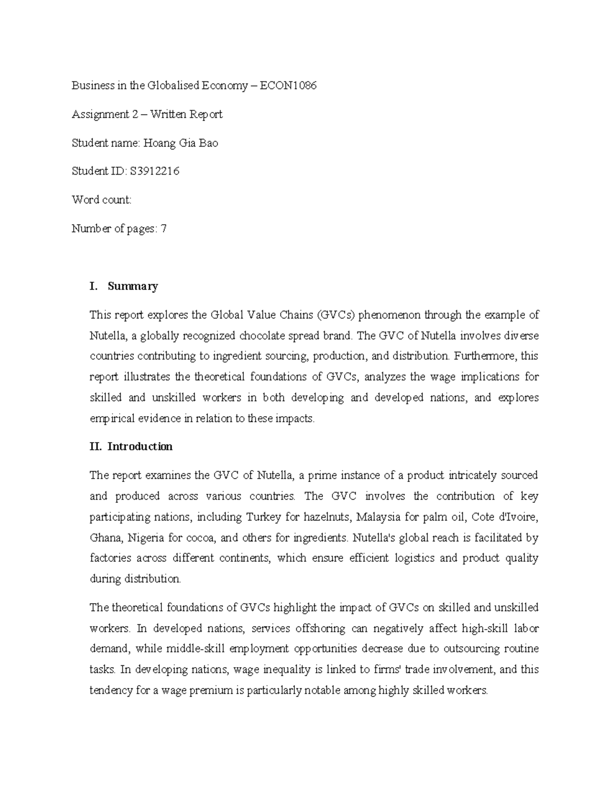 ASM 2 ECON1086 S3912216 - Business in the Globalised Economy – ECON ...