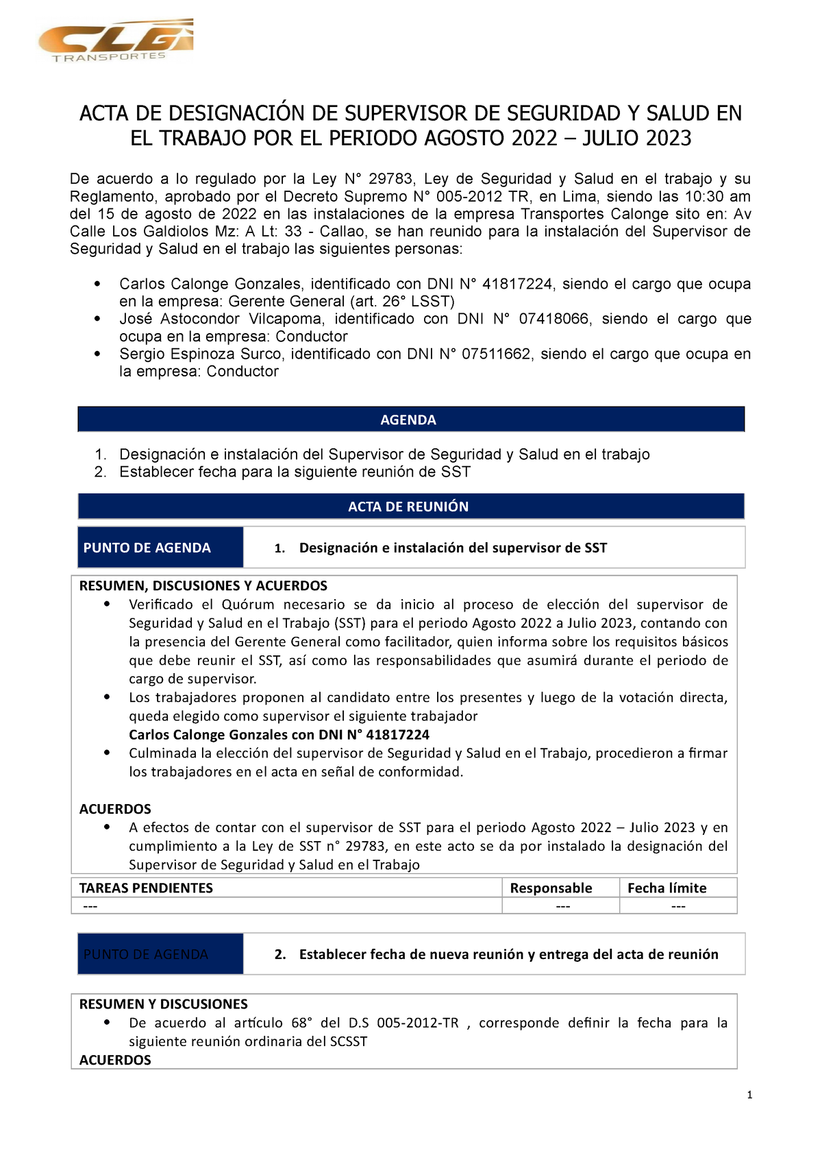 7 Acta De Reunión Agosto 2022 Acta De DesignaciÓn De Supervisor De