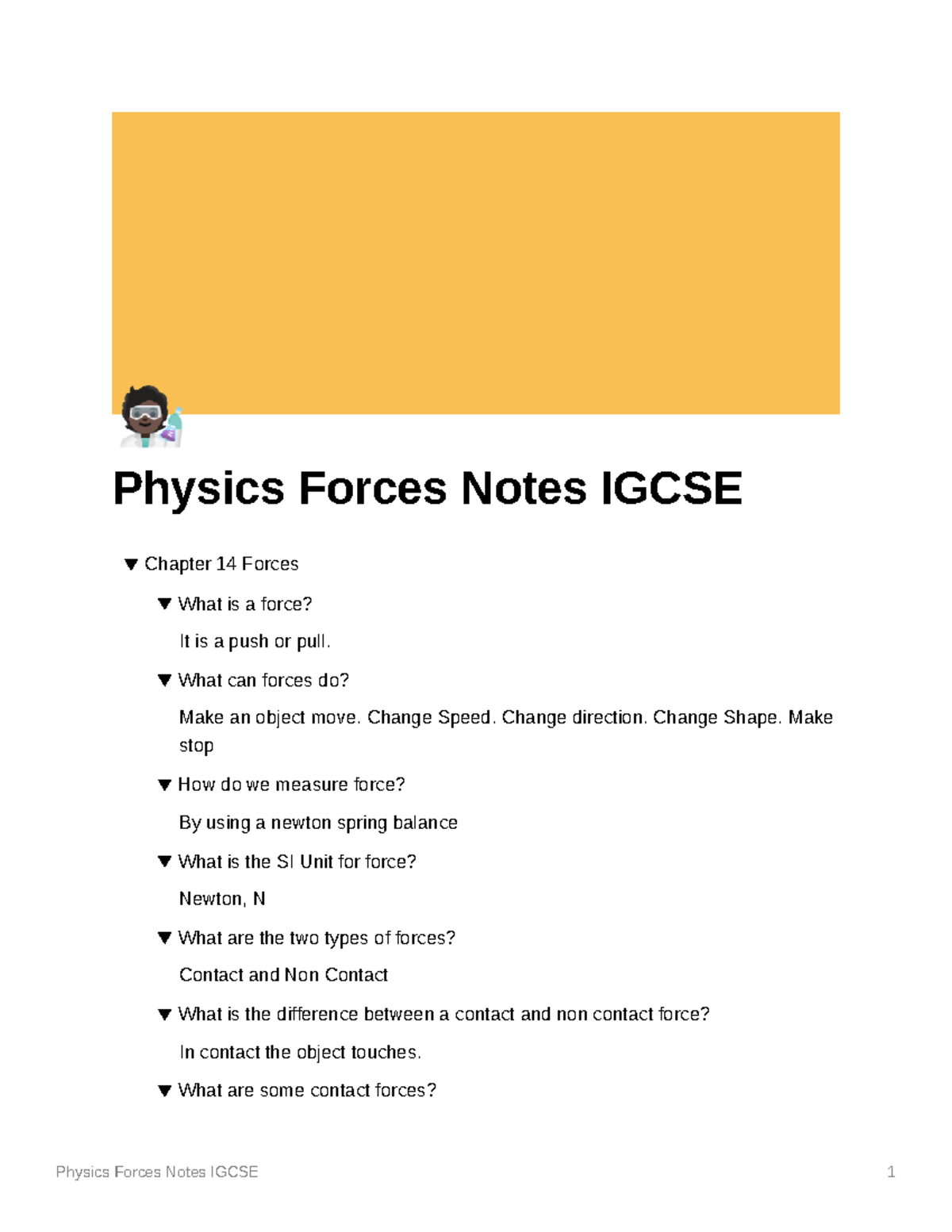 Physics Forces Notes Igcse - Physics Forces Notes IGCSE 1 Physics ...