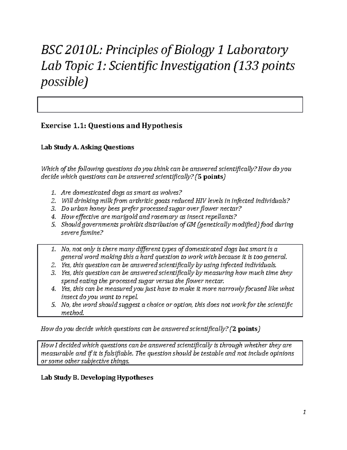 Bsc 2010 L Lab Topic 1 Report Casilyn Fraga - BSC 2010L: Principles Of ...