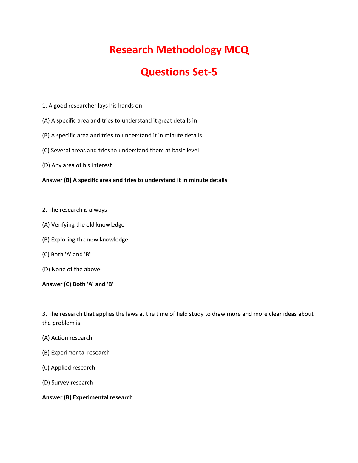 research methodology mcq for phd entrance exam with answers pdf