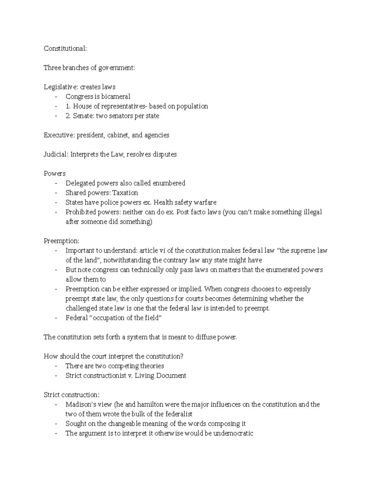 Constitution Notes - Constitutional: Three branches of government ...