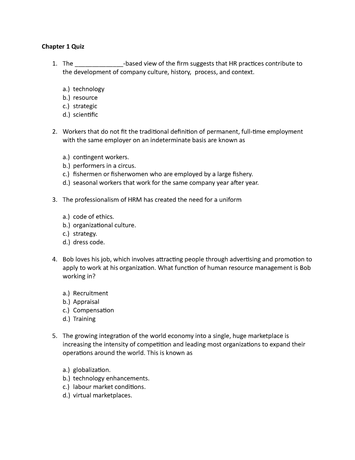 Chapter 15, MGMT 3810 - Human Resources Management, Quizzes Human  Resource Management