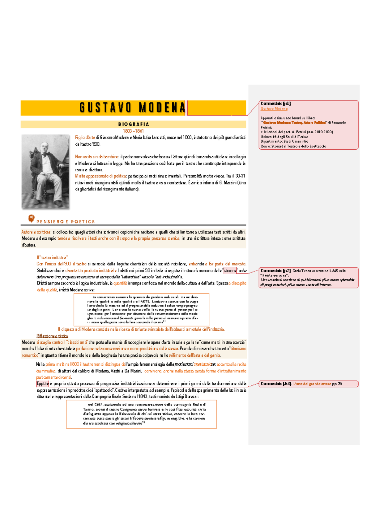 Gustavo Modena riassunto G U S T A V O M O D E N A B I O G R A F I