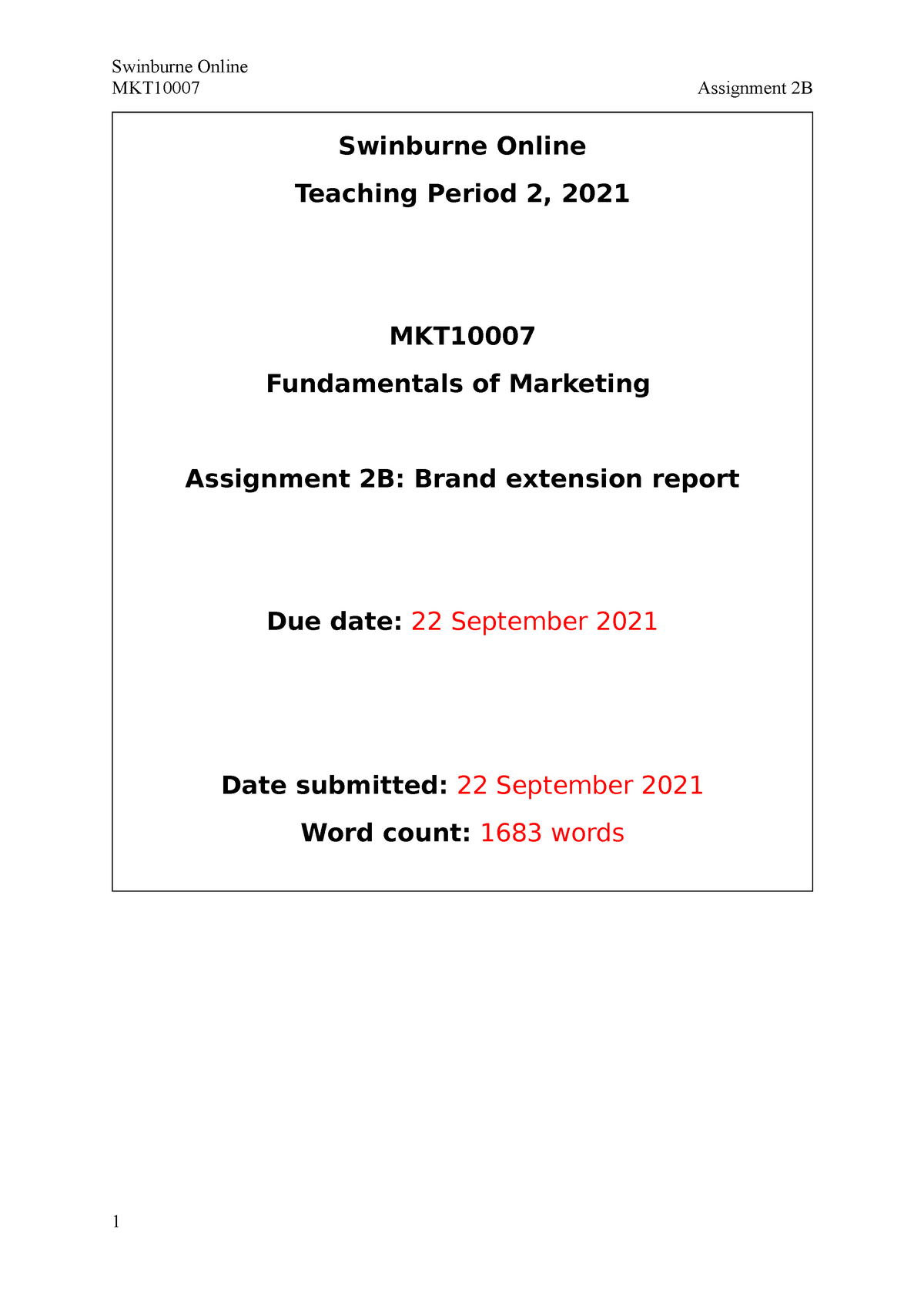 assignment 2b brand extension report