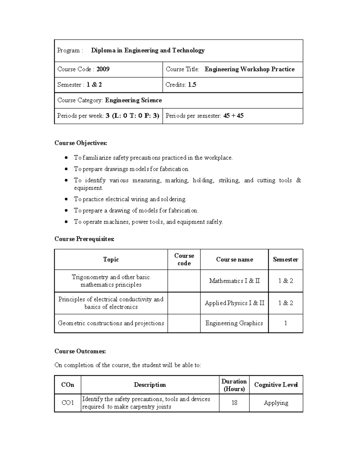 2009 - Study - Program : Diploma in Engineering and Technology Course ...