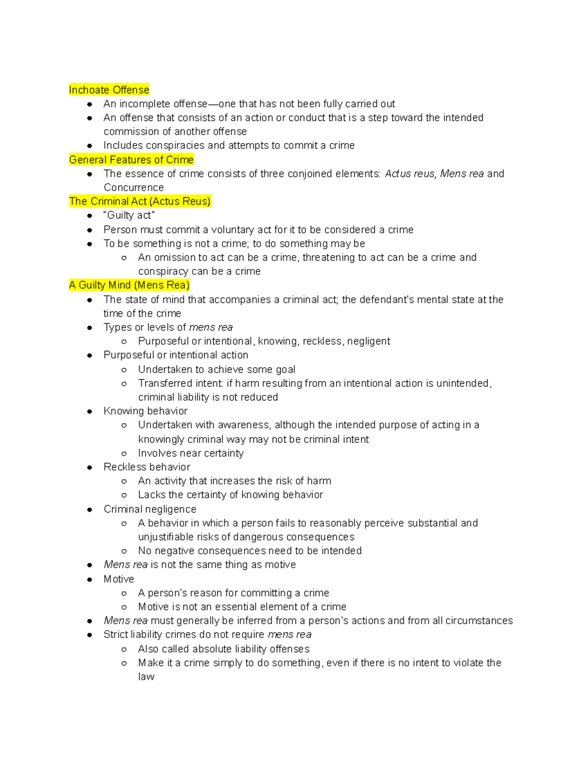 Intro Crim Ch3 pt3 - Inchoate Offense An incomplete offense—one that ...