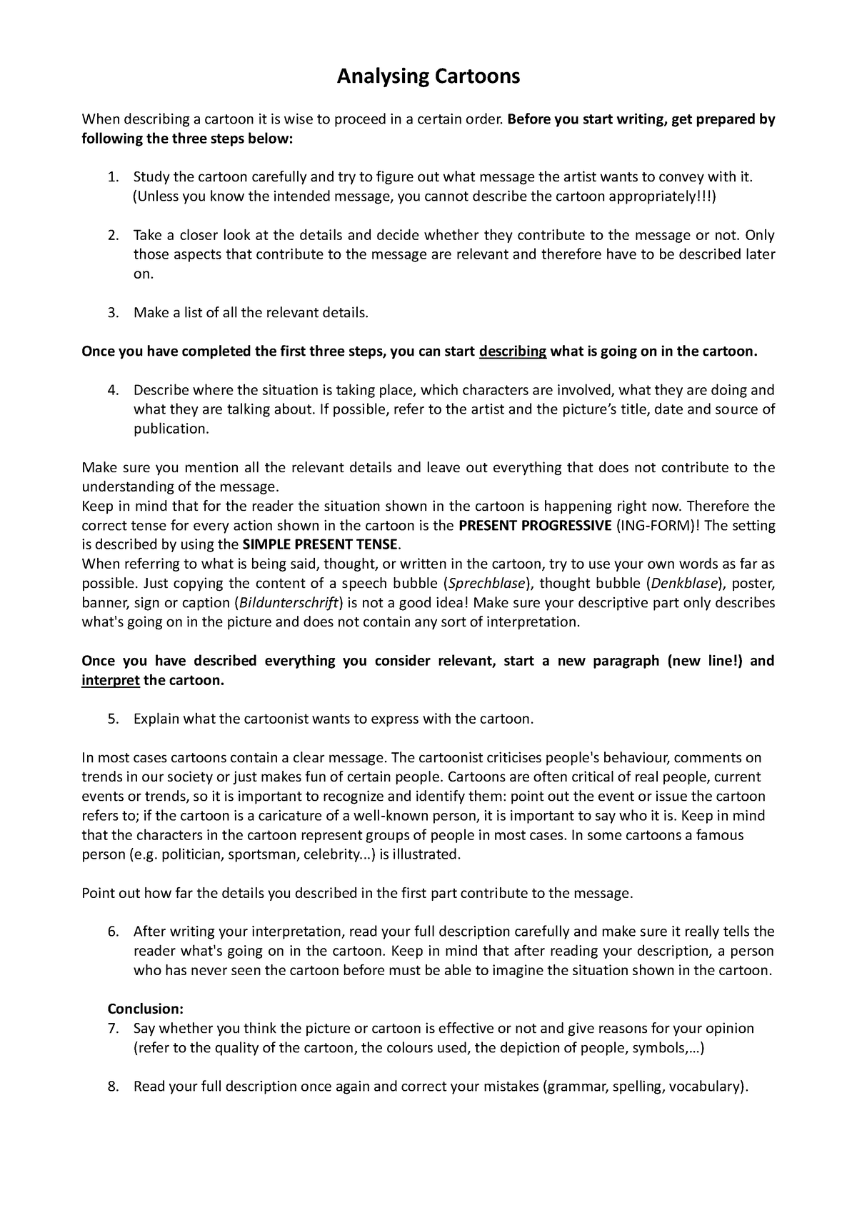 How to analyse a cartoon - Analysing Cartoons When describing a cartoon ...