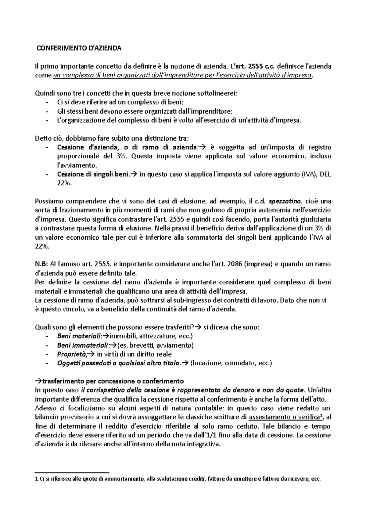 OP. ST. 2 CONFERIMENTO DI AZIENDA CONFERIMENTO D’AZIENDA Il primo