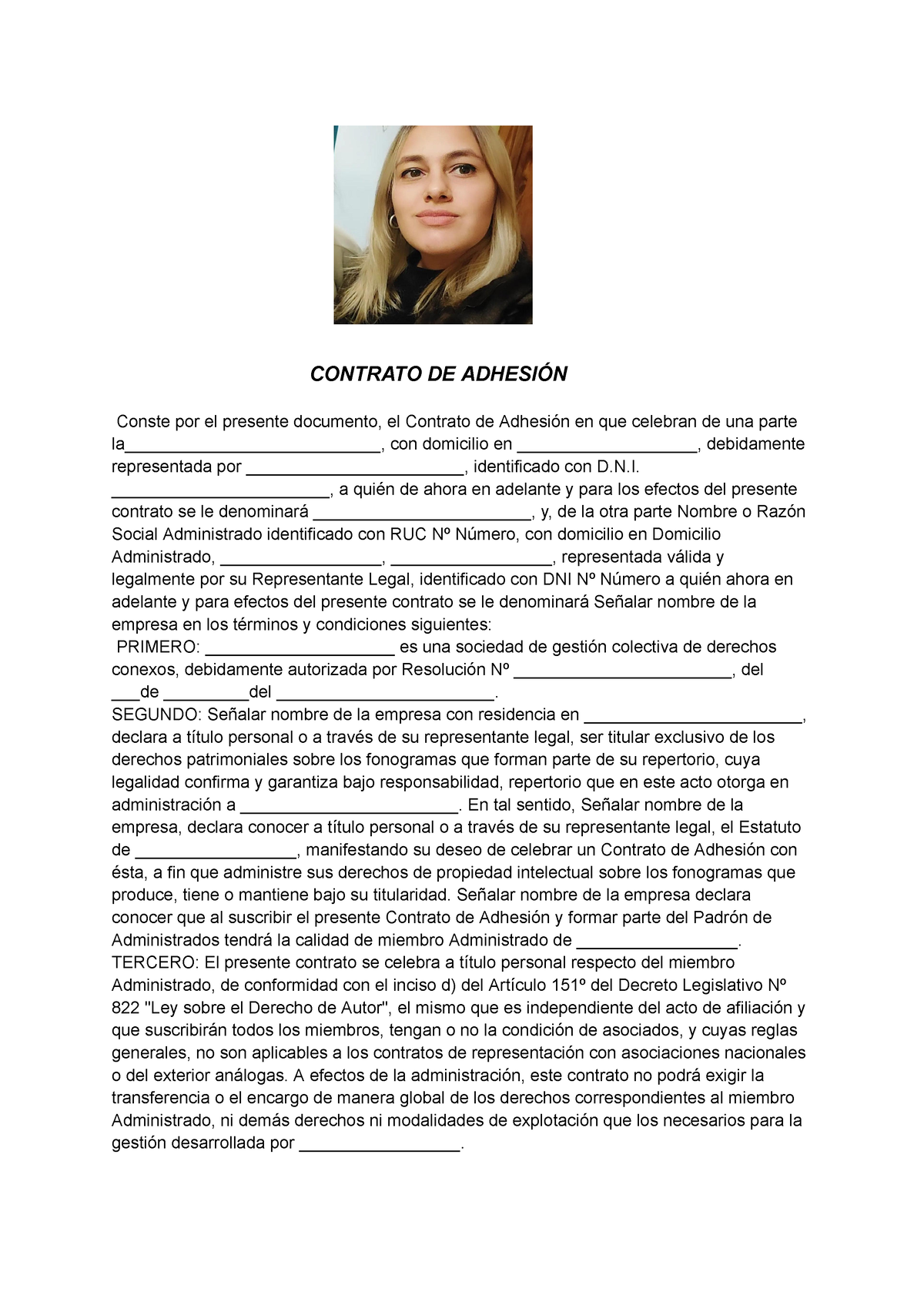 Modelo Contrato DE Adhesión - CONTRATO DE ADHESIÓN Conste Por El ...