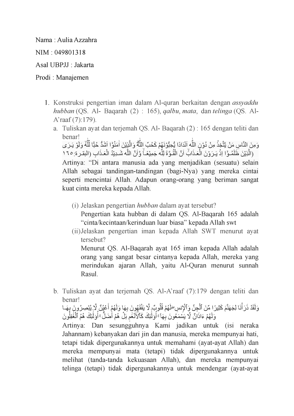 Tugas Agama Nama Aulia Azzahra Nim Asal Ubpjj Jakarta Prodi Manajemen